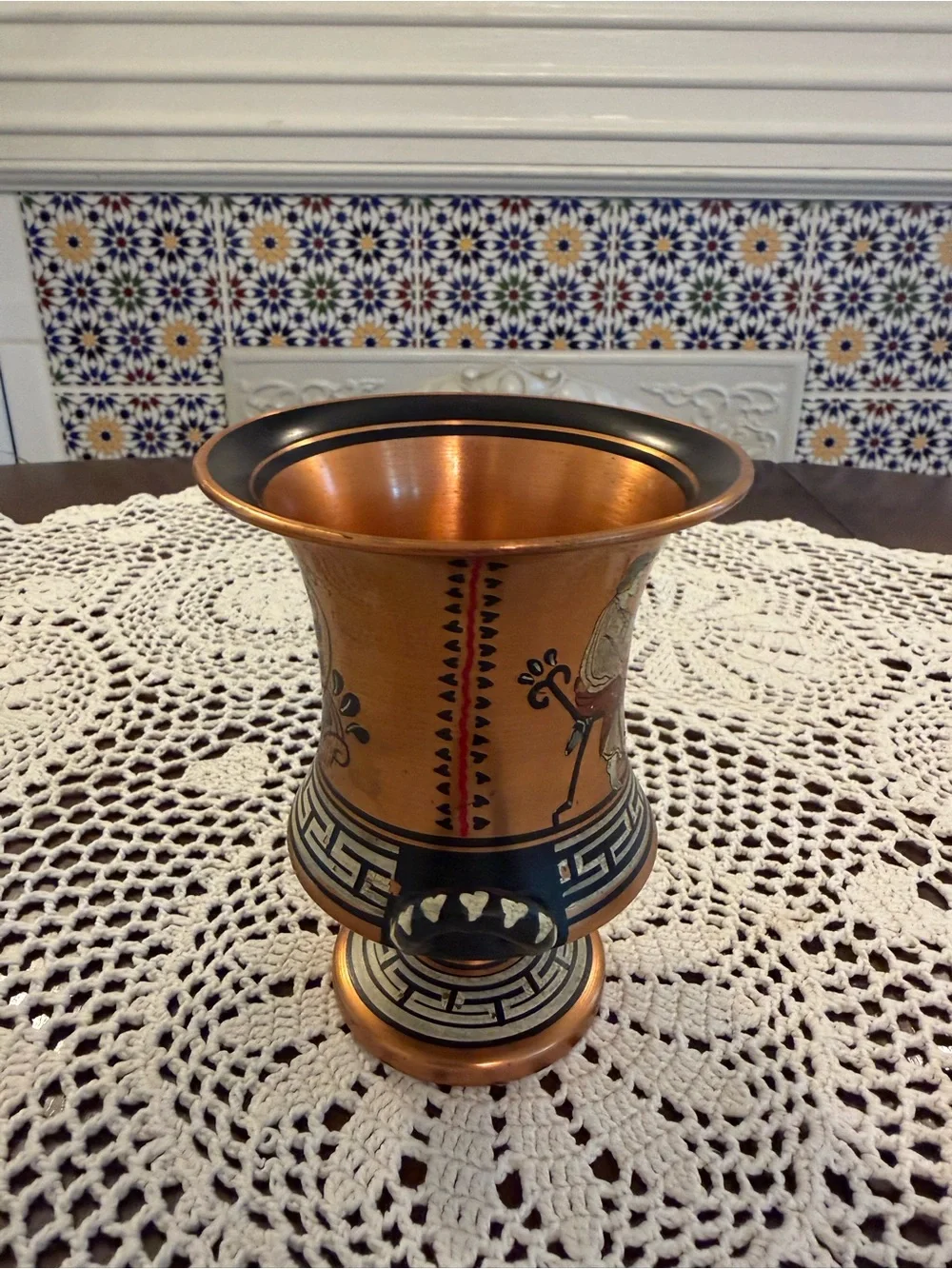Copper Greek Decorative Vase with Black Accents